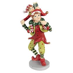 Foto van Clayre & eef kerstdecoratie beeld elf 19 cm rood groen polyresin kerstfiguren rood kerstfiguren