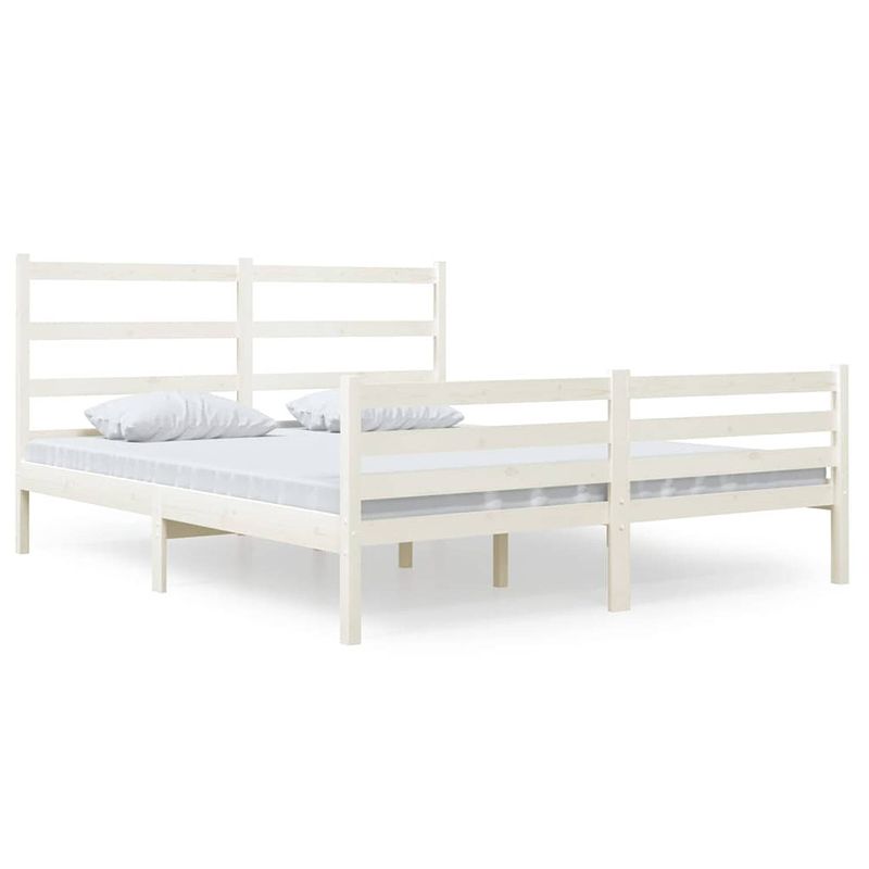 Foto van The living store - classic wooden bed frame - king size (150 x 200 cm) - solid pine - white