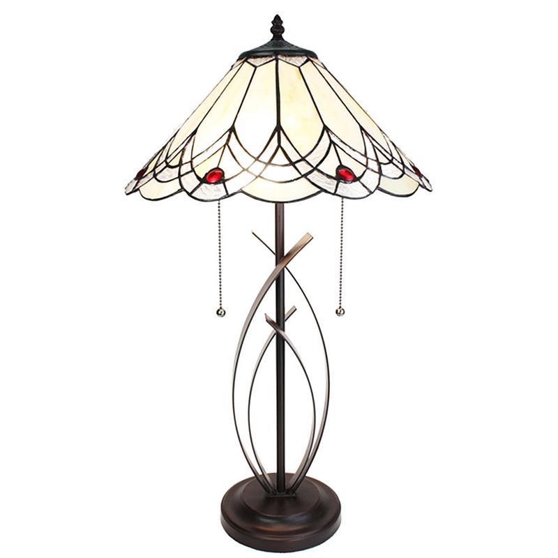 Foto van Lumilamp tiffany tafellamp ø 39x69 cm beige glas kunststof rond tiffany bureaulamp tiffany lampen glas in lood beige