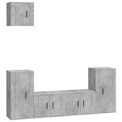 Foto van The living store tv-meubelset - betongrijs - 2x 57x34.5x40cm - 2x 40x34.5x80cm - 1x 40x34.5x40cm - bewerkt hout