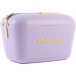 Foto van Polarbox retro koelbox pop malva paars met gele band - 20 liter - duurzaam geproduceerde trendy koelbox