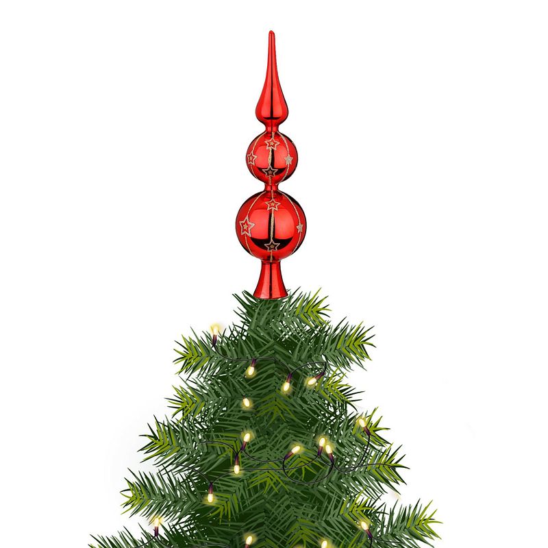 Foto van Inge christmas goodz kerstboom piek gedecoreerd - rood - glas - 31 cm - kerstboompieken