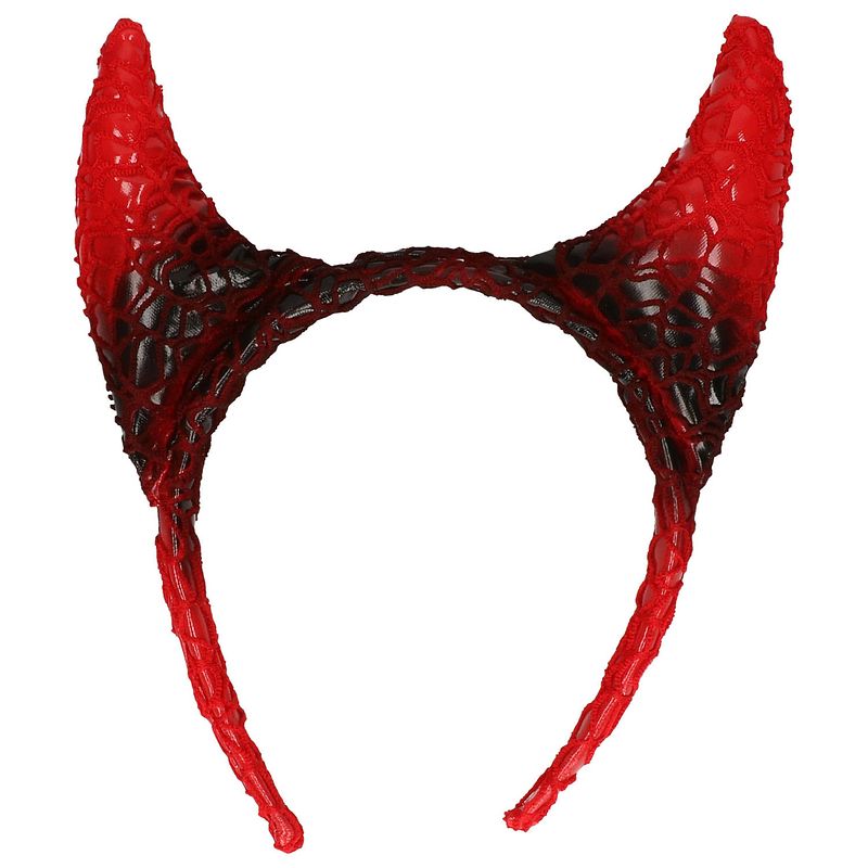 Foto van Halloween diadeem - duivel hoorntjes - rood/zwart - kunststof - tiara/haarband - verkleedhoofddeksels
