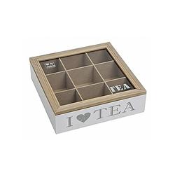Foto van Witte houten theedoos met 9 vakken i love tea - theedozen