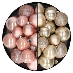 Foto van Kerstballen 60x stuks - mix lichtroze/champagne - 4-5-6 cm - kunststof - kerstbal