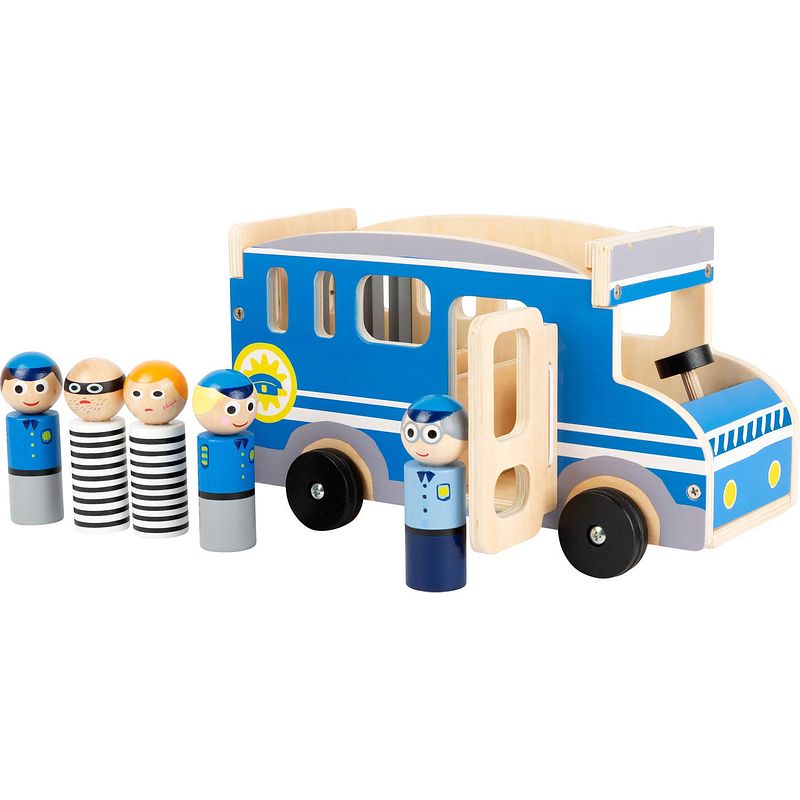 Foto van Small foot politiebus xl hout jongens 30 cm blauw 6-delig