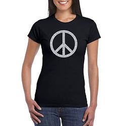 Foto van Toppers zwart flower power t-shirt zilveren glitter peace teken dames 2xl - feestshirts