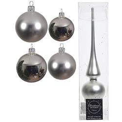 Foto van Glazen kerstballen pakket zilver glans/mat 38x stuks 4 en 6 cm met piek mat - kerstbal