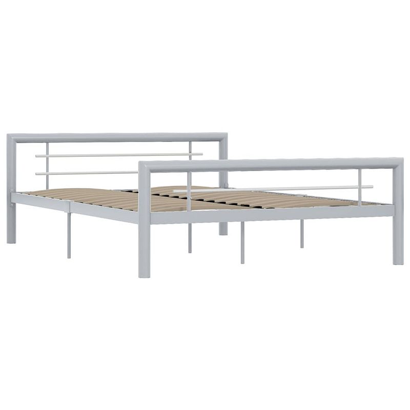 Foto van The living store metalen bedframe - grijs/wit - 212 x 127.5 x 65.5 cm - geschikt voor 120 x 200 cm matras - inclusief