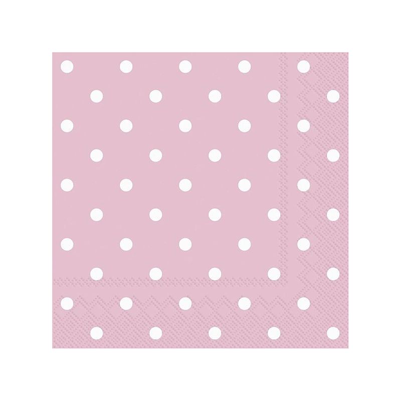 Foto van 40x polka dot 3-laags servetten licht roze met witte stippen 33 x 33 cm - feestservetten