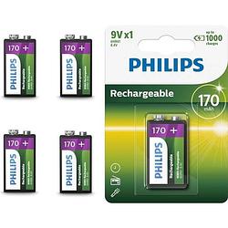 Foto van 5 stuks - philips multilife 9v hr22/6hr61 170mah oplaadbare batterij