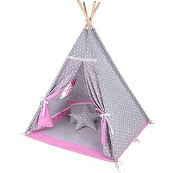 Foto van Lulando tipi-tent junior 140 cm katoen grijs/roze 6-delig