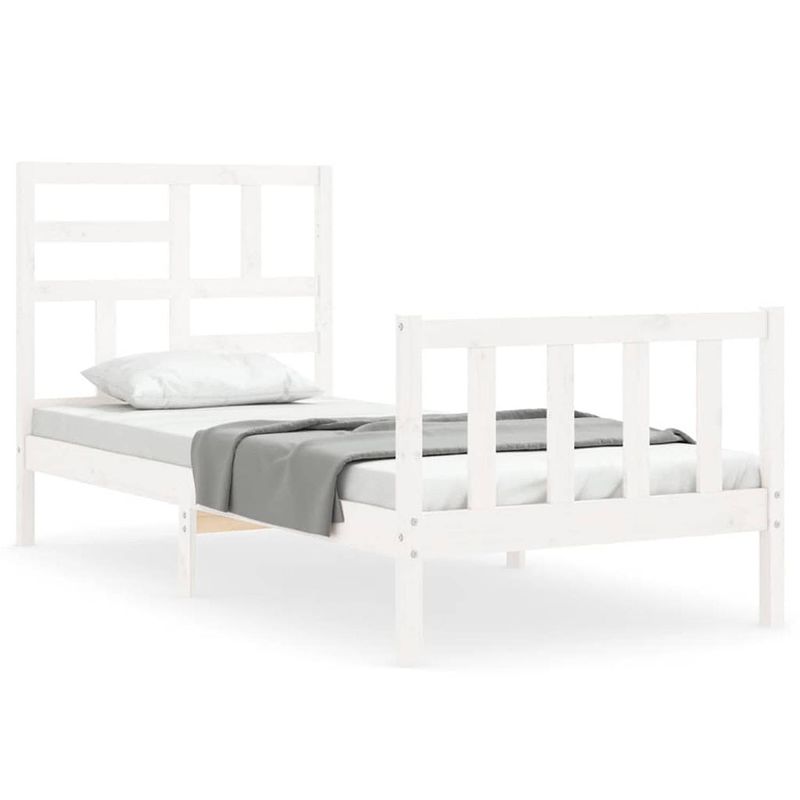 Foto van The living store bedframe massief grenenhout - wit - 90 x 200 cm - multiplex lattenbodem