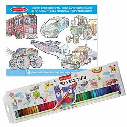 Foto van Teken/kleur boek met 50 paginas van voertuigen met 50 bruynzeel viltstiften - kleurboeken
