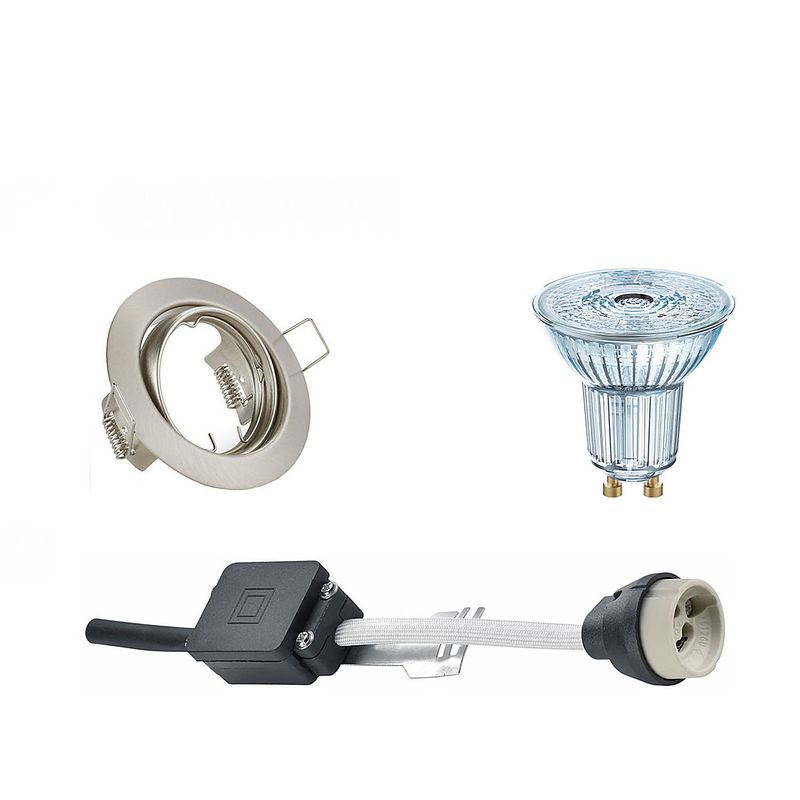 Foto van Led spot set - osram parathom par16 930 36d - gu10 fitting - dimbaar - inbouw rond - mat nikkel - 5.5w - warm wit 3000k