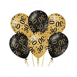 Foto van 6x stuks leeftijd verjaardag feest ballonnen 30 jaar geworden zwart/goud 30 cm - ballonnen