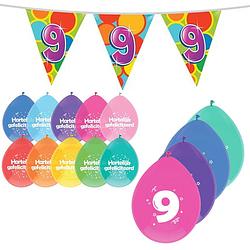 Foto van Leeftijd verjaardag thema 9 jaar pakket ballonnen/vlaggetjes - feestpakketten