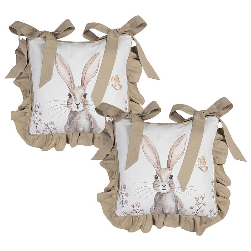 Foto van Haes deco - set van 2 sierkussenhoezen - 40x40 cm - 100% katoen - rustic easter bunny