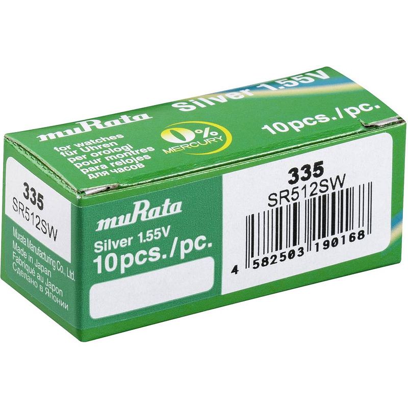 Foto van Murata sr512sw-pbww 335 knoopcel zilveroxide 1.55 v 8.3 mah 10 stuk(s)