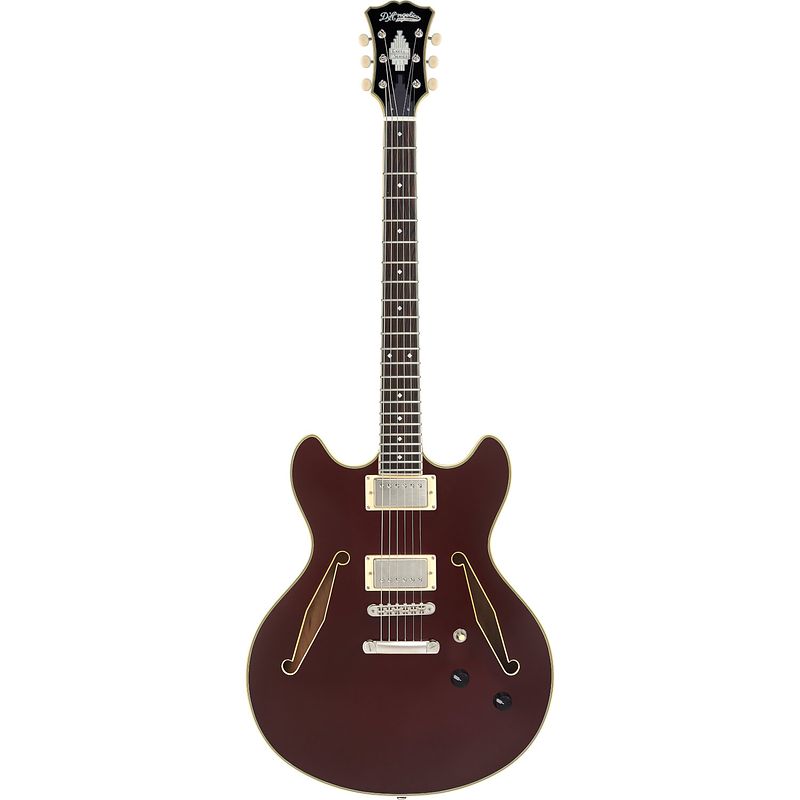 Foto van D'sangelico excel dc tour solid wine semi-akoestische gitaar met gigbag