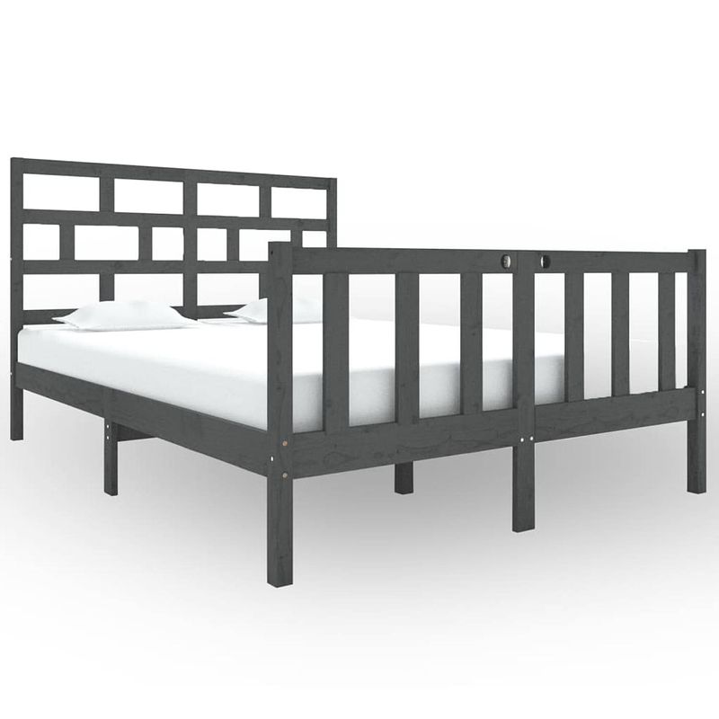 Foto van The living store bedframe grenenhout - grijs - 195.5 x 140.5 x 69.5 cm - hoogwaardig materiaal