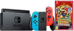 Foto van Nintendo switch rood/blauw + paper mario: the thousand year door