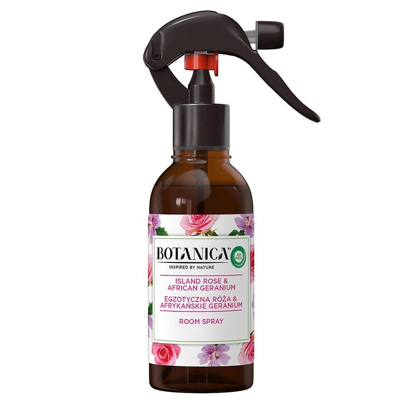 Foto van Botanica room spray luchtverfrisser exotische roos & afrikaanse geranium 236ml