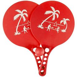 Foto van Kunststof beachball set rood - strand balletjes - rackets/batjes en bal - tennis ballenspel