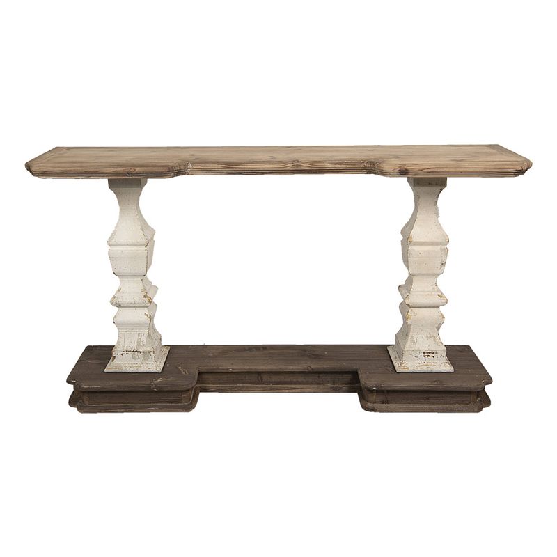 Foto van Clayre & eef sidetable 157x40x86 cm bruin beige hout rechthoek wandtafel haltafel console tafel bruin wandtafel