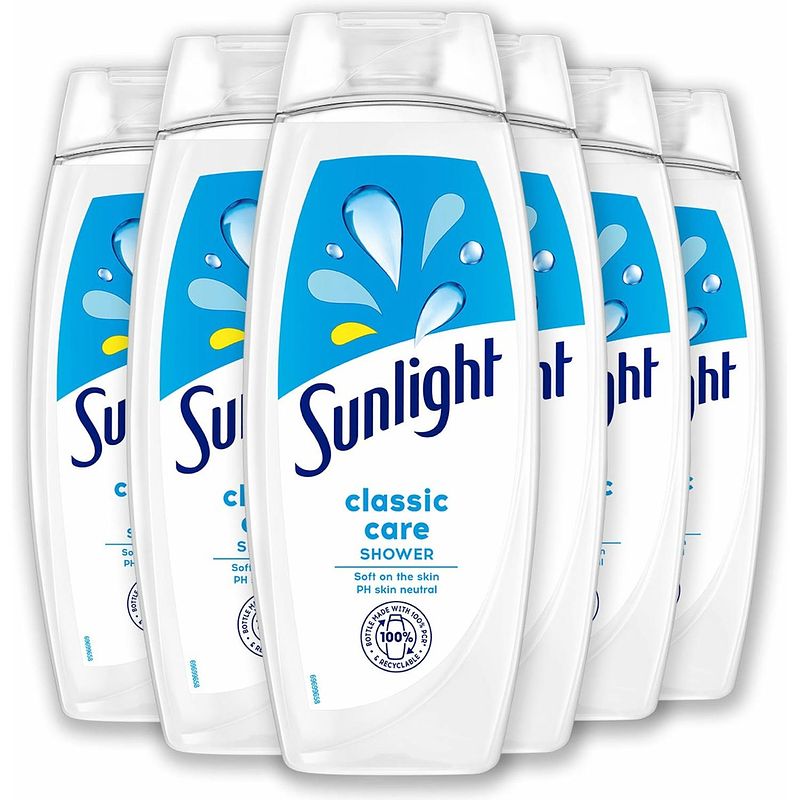 Foto van Sunlight zeep - badschuim - classic care - ph-huidneutraal - voordeelverpakking 6 x 675 ml