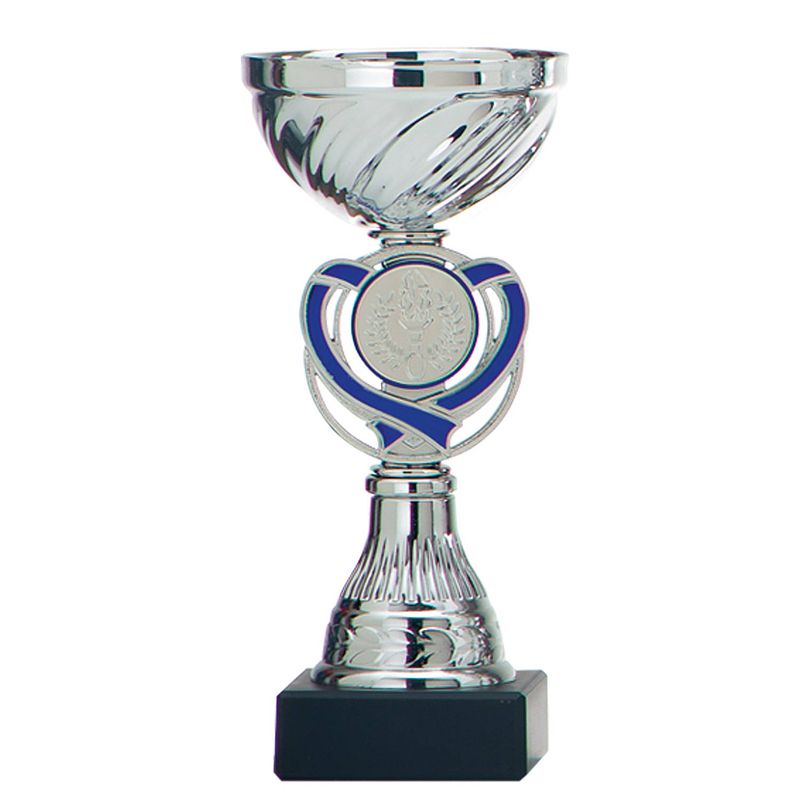 Foto van Luxe trofee/prijs beker - zilver - blauw hart - metaal - 15 x 7 cm - fopartikelen