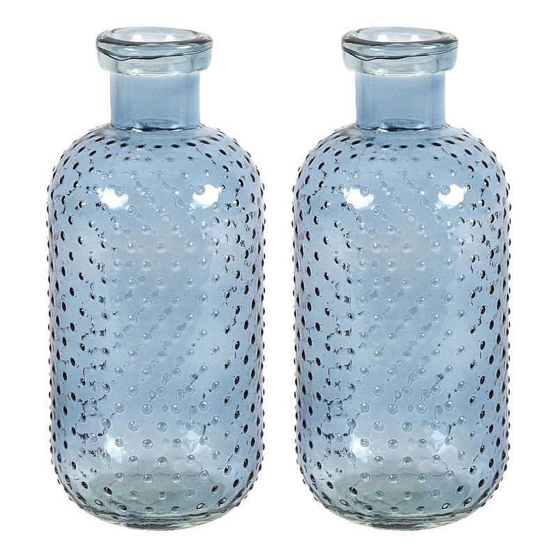 Foto van Countryfield bloemenvaas cactus dots - 2x - blauw transparant - glas - d11 x h24 cm - vazen