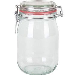 Foto van 1x glazen confituren potten/weckpotten 1000 ml/1 liter met beugelsluiting en rubberen ring - weckpotten