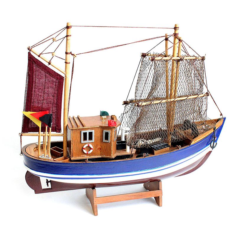 Foto van Vissersboot schaalmodel - hout - 40 x 9 x 30 cm - maritieme boten decoraties voor binnen - beeldjes