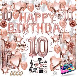 Foto van Fissaly® 10 jaar rose goud verjaardag decoratie versiering - helium, latex & papieren confetti ballonnen