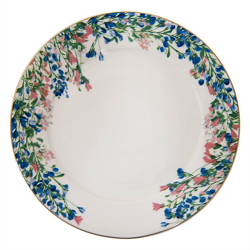 Foto van Clayre & eef servies ontbijtbord ø 21*2 cm blauw porselein bloemen eetbord gebaksbordje blauw eetbord gebaksbordje