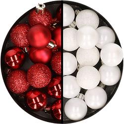 Foto van 34x stuks kunststof kerstballen rood en wit 3 cm - kerstbal