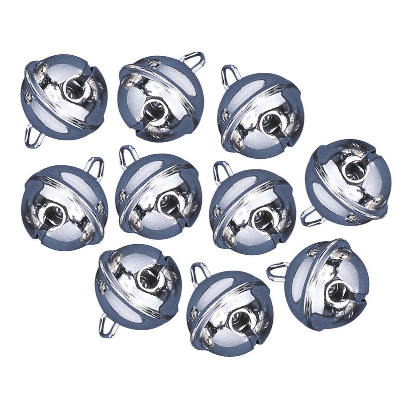 Foto van 20x stuks zilveren metalen belletjes met oog 19 mm nar/clown accessoires - hobbydecoratieobject