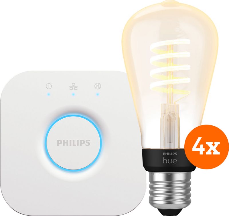 Foto van Philips hue filament white ambiance edison 4-pack + bridge