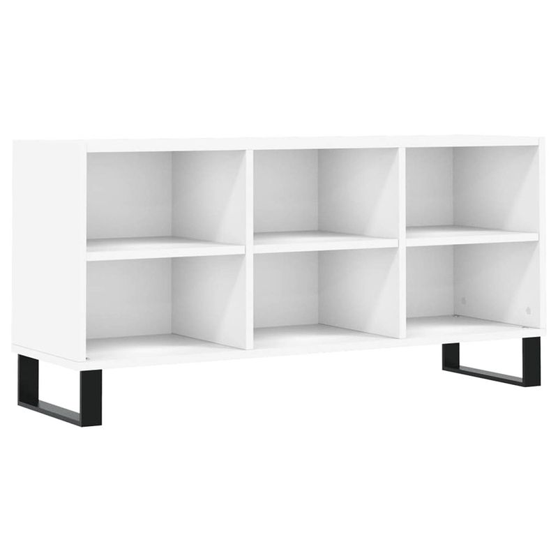 Foto van The living store tv-meubel 6 vakken - 103.5 x 30 x 50 cm - wit - bewerkt hout en ijzer