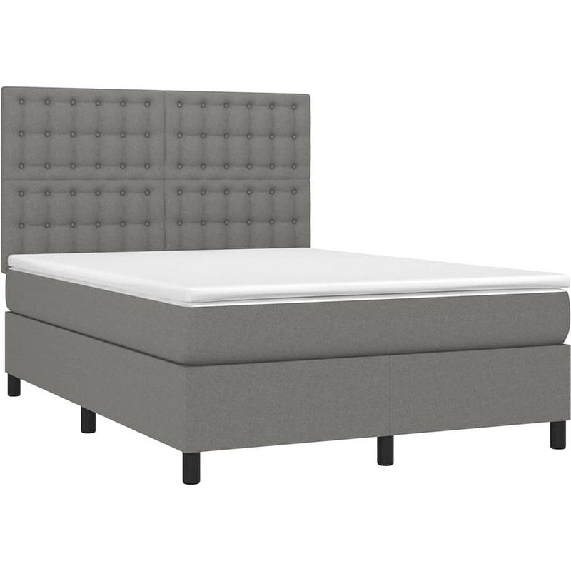 Foto van The living store boxspringbed - donkergrijs - 203x144x118/128 cm - pocketvering matras - middelharde ondersteuning -