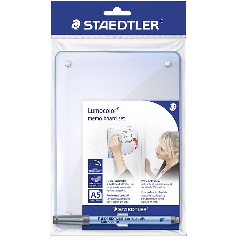 Foto van Staedtler memobord lumocolor memo board 641 (b x h) 148 mm x 210 mm transparant verwijderbare whiteboardfolie incl. 1 whiteboardmarker