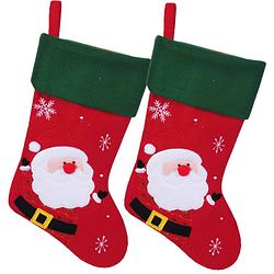 Foto van Decoratie kerstsokken- 2x - rood - met kerstman - h45 cm - polyester - kerstsokken