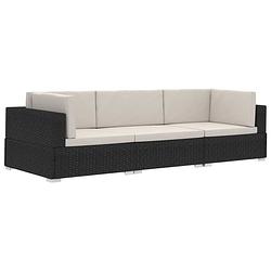 Foto van Vidaxl 3-delige loungeset met kussens poly rattan zwart