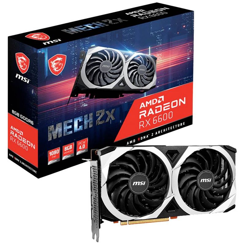 Foto van Msi gaming videokaart amd radeon rx 6600 mech 2x 8 gb gddr6-ram pcie x8 hdmi, displayport amd freesync