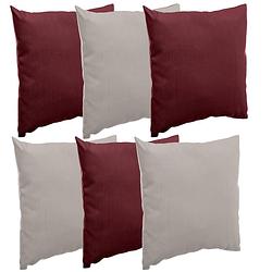 Foto van Bank/sier/tuin kussens voor binnen/buiten set 6x stuks bordeaux rood/taupe 40 x 40 cm - sierkussens