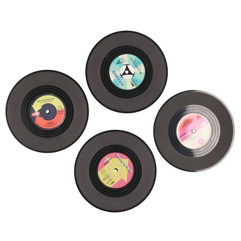 Foto van 12x vinyl/lp muziek thema onderzetters 11 cm - glazenonderzetters