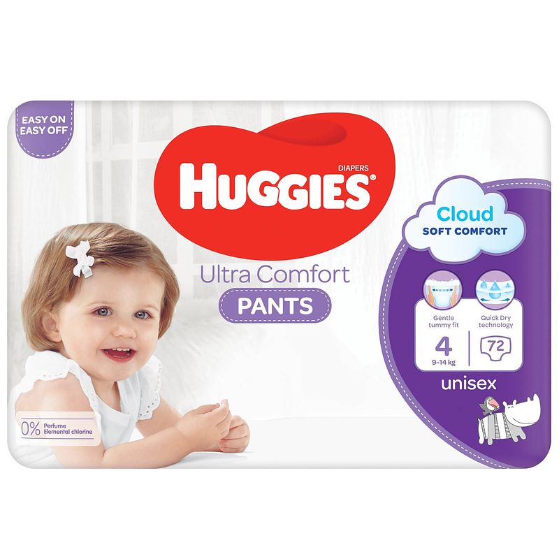 Foto van Huggies - luierbroekjes - ultra comfort - maat 4 - mega pack - 72 stuks - 9/14 kg