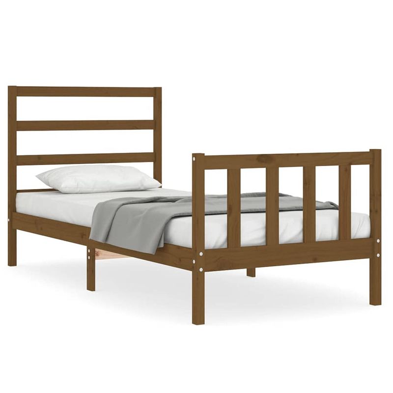 Foto van The living store bedframe grenenhout - massief - 195.5 x 80.5 x 100 cm - honingbruin - matras 75 x 190 cm - montage