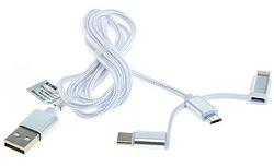 Foto van Usb 3in1 kabel - apple lightning, microusb en usb-c op 1 kabel - nylon - 1 meter - wit